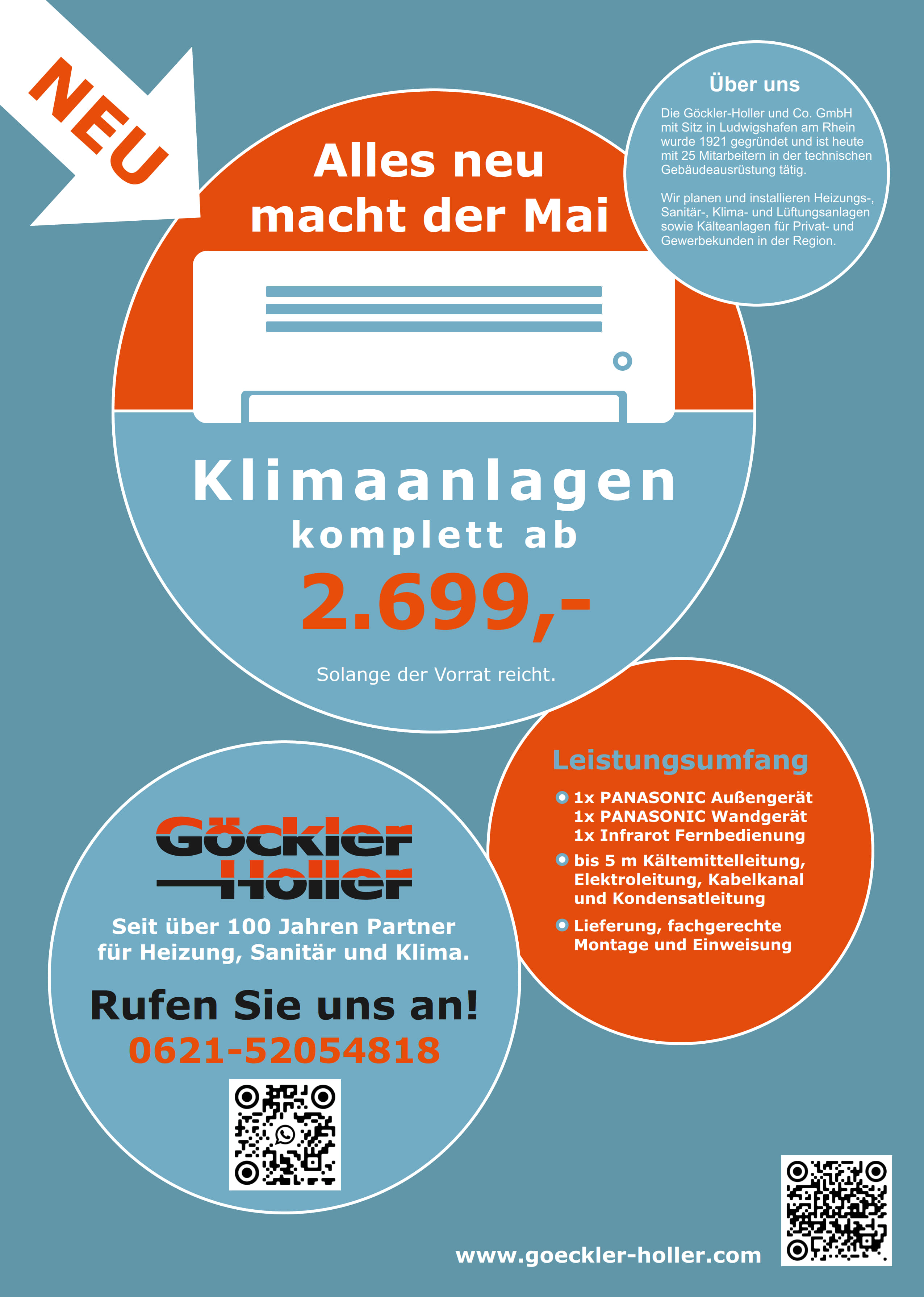 Göckler-Holler: Split-Klimageräte für Räume bis zu 35 m² inklusive Einbau zum Sonderpreis.